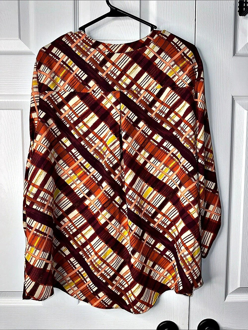 Cato Plaid 1/4 Zip Front Blouse in Orange & Brown Size XL - Picture 2 of 6